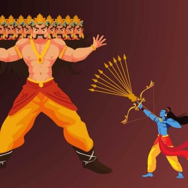 आत्म रामायण में प्रतीक: रावण के दस सिर और उन्हें काटने वाले बाण