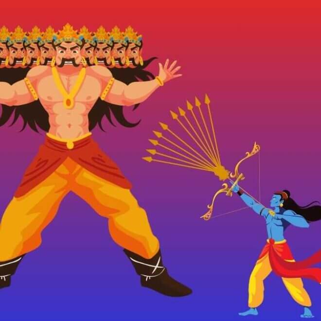 आत्म रामायण में प्रतीक: रावण की भुजाओं के अस्त्र-शस्त्र एवं अन्य प्रतीक